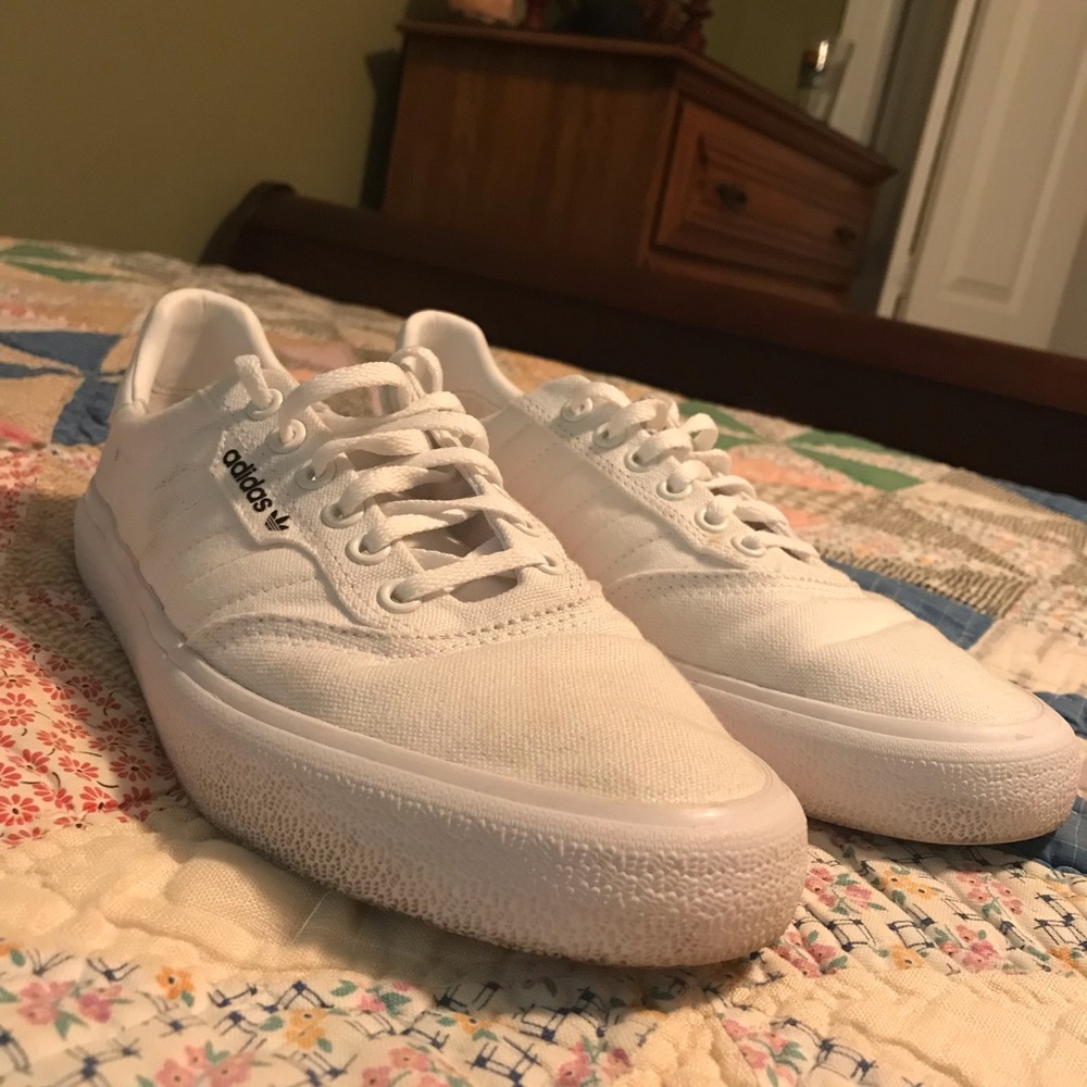 Men’s, adidas, size 9, white sneakers.